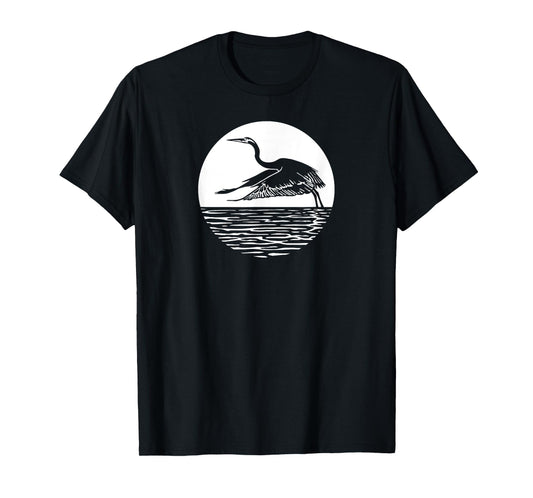 Great Graceful Blue Heron Flying in front of Sun T-Shirt