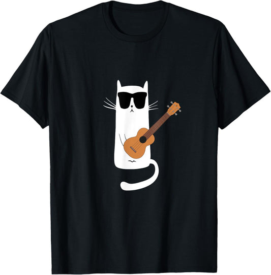 Funny Cat Wearing Sunglasses Playing Ukulele T-Shirt