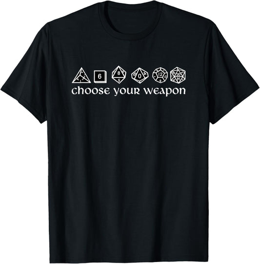 Spicy Cat Design Official Artwear Designs 2022 Black Unisex Adult Gamer T-Shirt, Small, Short Sleeve, Classic Fit, Cotton 100%, Game Dice RPG Tabletop Gaming Gift Choose Your Weapon