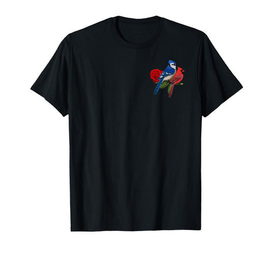 Blue Jay Cardinal Bird Valentine's Day Rose Birdlover T-Shirt