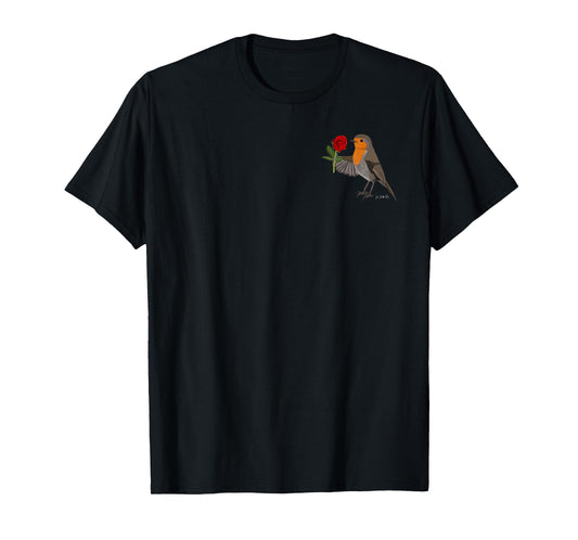 Red Rose Robin Flowers Bird Valentine's Day Cute T-Shirt