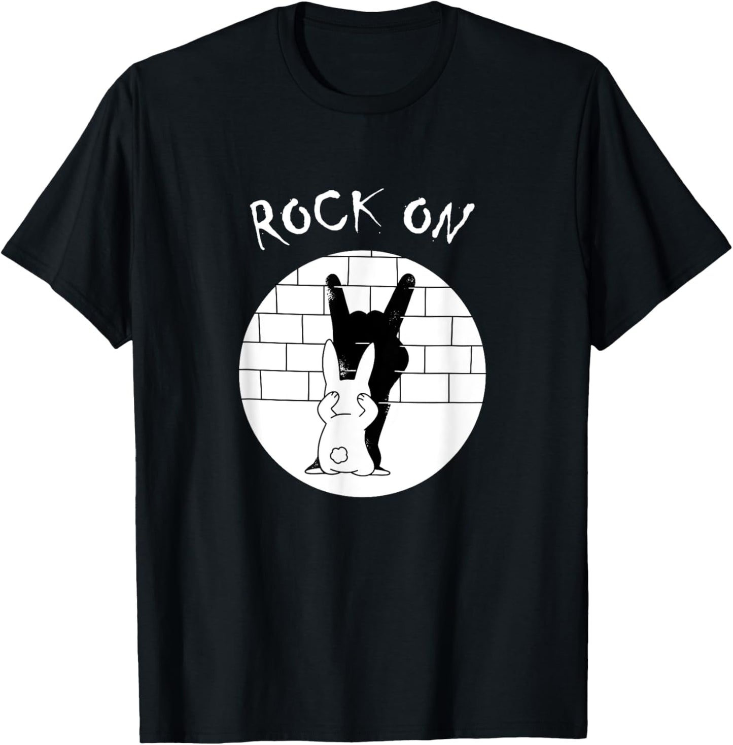 Funny Rock On Rabbit Bunny Shadow Music Rock 'n Roll Hand T-Shirt