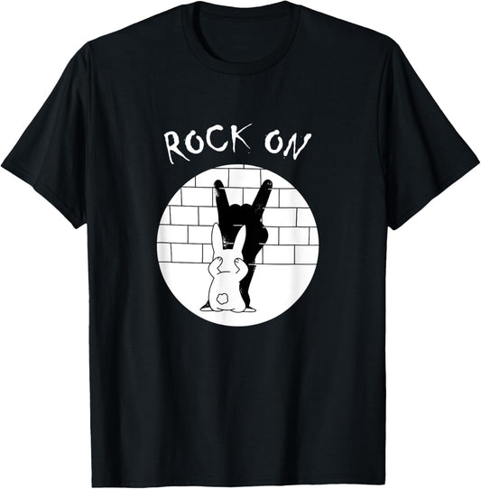 Funny Rock On Rabbit Bunny Shadow Music Rock 'n Roll Hand T-Shirt