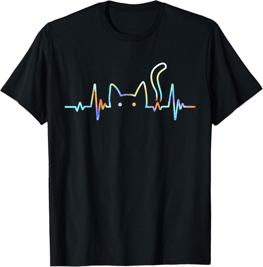 Heartbeat Cat Lover Animal Silhouette Cute Cat T-Shirt