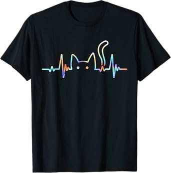 Heartbeat Cat Lover Animal Silhouette Cute Cat T-Shirt