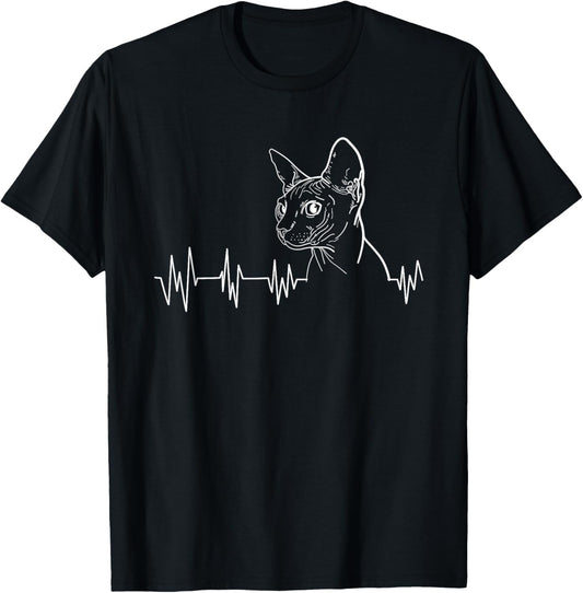 Sphynx Cat Heartbeat Funny Feline Lover Gift Men Women Kids T-Shirt