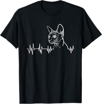 Sphynx Cat Heartbeat Funny Feline Lover Gift Men Women Kids T-Shirt