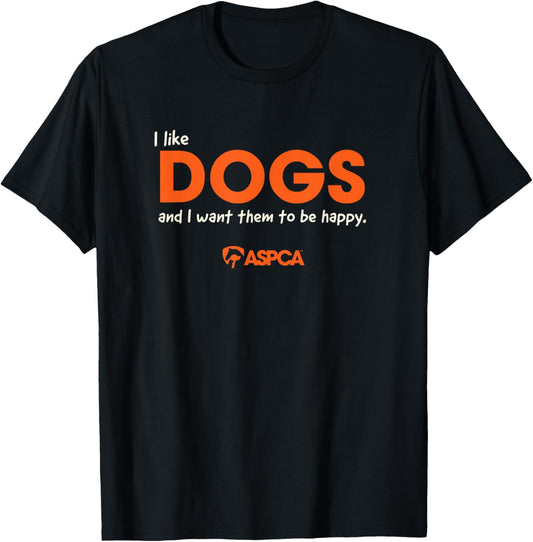 I Like Dogs Unisex Adults Black Cotton 100% Classic Fit Crew Neck Short Sleeve T-Shirt
