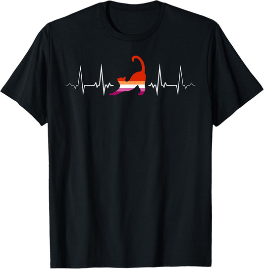 Lesbian Heartbeat Cat Pride Cute LGBTQ+ T-Shirt