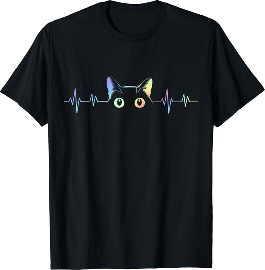 Heartbeat Cat Lover Animal Silhouette Cute Cat T-Shirt