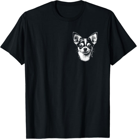 Cute Chihuahua Head Drawing Style on Chest T-Shirt