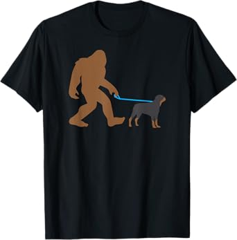 Bigfoot Walking Rottweiler Dog Funny Sasquatch Gift T-Shirt