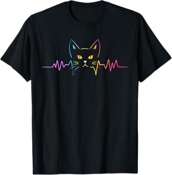 Heartbeat Cat Lover Cute Cat Owner Animal Silhouette Art ECG T-Shirt