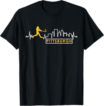 Pittsburgh Lovers Skyline Retro Baseball Heartbeat Men Women T-Shirt