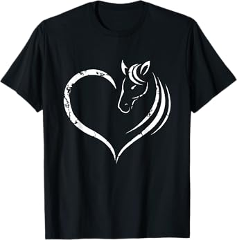 Horse Head Inside Heart Women Ladies Teens Gift T-Shirt