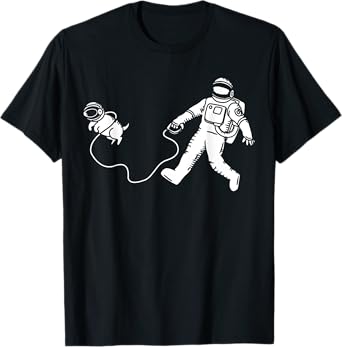 Funny Astronaut Walking Space Dog Science Outer Space T-Shirt