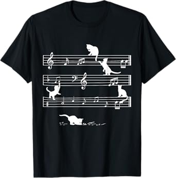 Love Music Cats Playing With Musical Notes Sheets Cute Cat Men Women Girls Kids T-Shirt