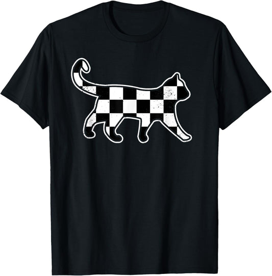 Checkered Cat Retro Race Car Flag Cat Owner Boys Kids T-Shirt