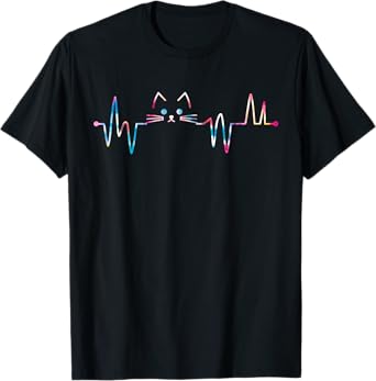 Heartbeat Cat Lover Animal Silhouette Cute Cat Men Women Kids T-Shirt