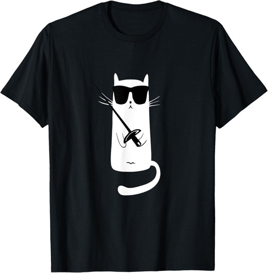 Funny Cat Wearing Sunglasses Fencing T-Shirt