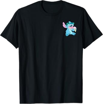 Disney Lilo & Stitch Eating Ice Cream Retro Pocket Logo T-Shirt
