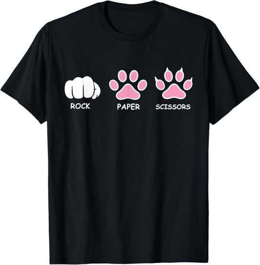 Funny Cat Rock Paper Scissors Hand Game Cute Paw T-Shirt
