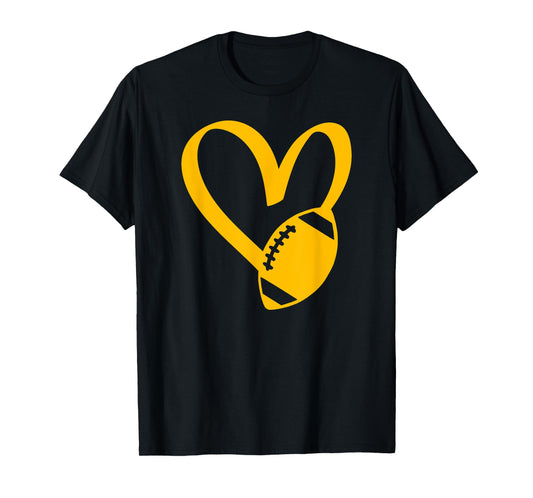 Threadrock Football Heart T-Shirt, Unisex-Adults, Black, Small, Short Sleeve, Classic Fit