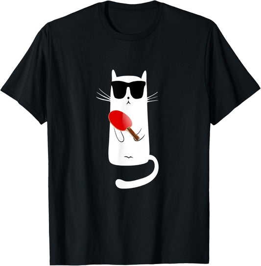 Funny Cat Wearing Sunglasses Playing Ping Pong T-Shirt