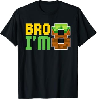 Kids Boys Birthday Party Bro I'm 8 Birthday Video Game Pixel T-Shirt