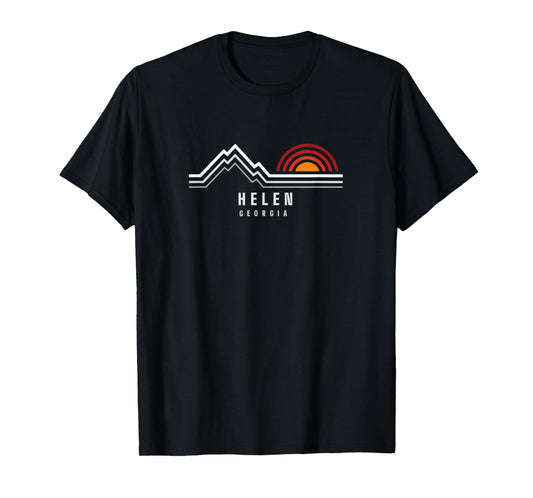 Helen Ga mountains Women's Mountain Sunset Graphic T-Shirt, Black, Small, Short Sleeve, Crew Neck, Classic Fit, Unisex