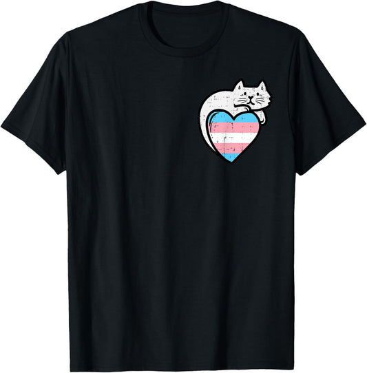 Transgender Heart Cat Pocket Trans Pride Flag Transsexual T-Shirt