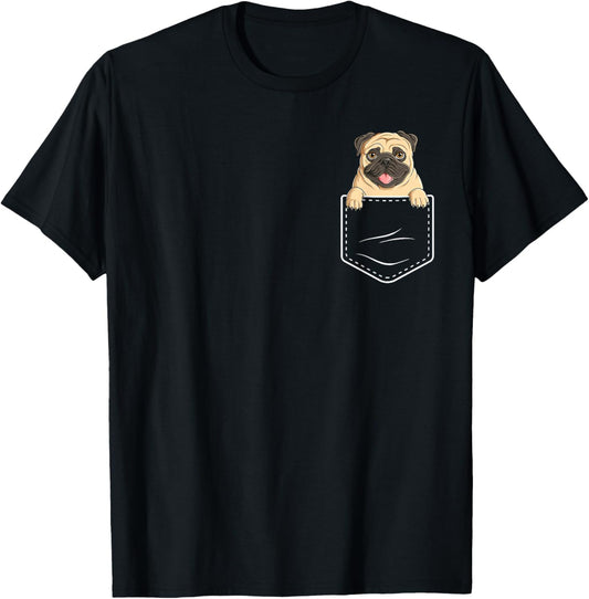 Unisex Pug Lover Funny Pug In Pocket T-Shirt, Black, Small