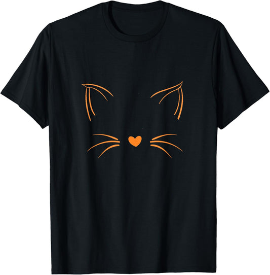 Orange Invisible Cat Face Orange Color Graphic T-Shirt