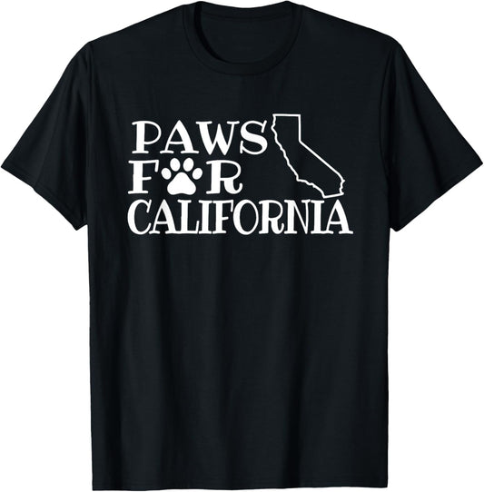 Unisex T-Shirt Black Small Short Sleeve Cotton, Polyester Paws For California Dog Cat California Lover Graphic Tee