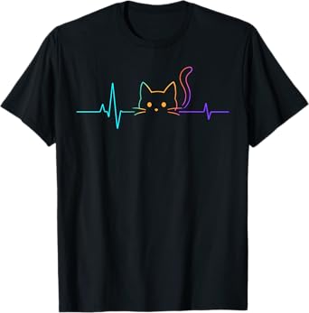 Heartbeat Cat Lover Animal Silhouette Cute Kitty Pet Mom T-Shirt