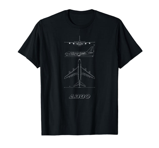 A 380 Passenger jet 3 views drawing T-Shirt