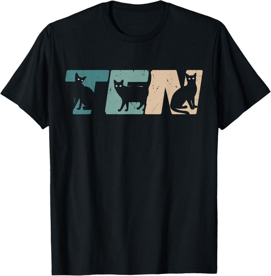 10 Year Old Shirt 10th Birthday Cat Party Boys Girls Kids T-Shirt