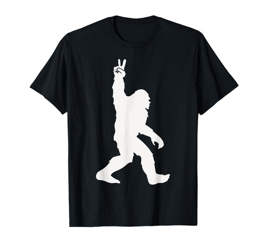 Funny Bigfoot Two Fingers Up For Peace Believers Men Women T-Shirt