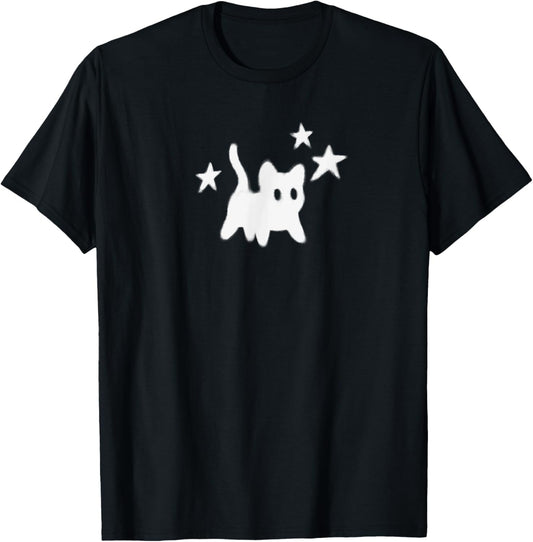 Y2K 90s Scary Tomcat Cat is Scared under Starry T-Shirt