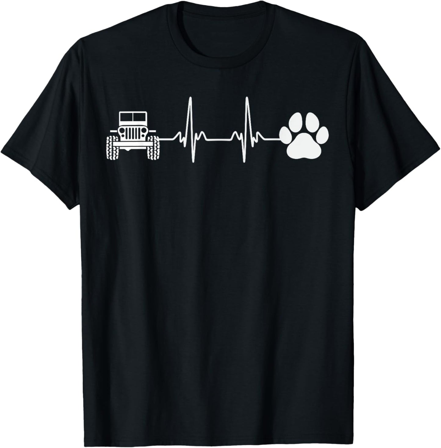 Unisex 4WD Off Road Cute Paw Heartbeat Dog Lover Cat Owner Offroad T-Shirt Black Small Classic Fit Crew Collar Short Sleeve