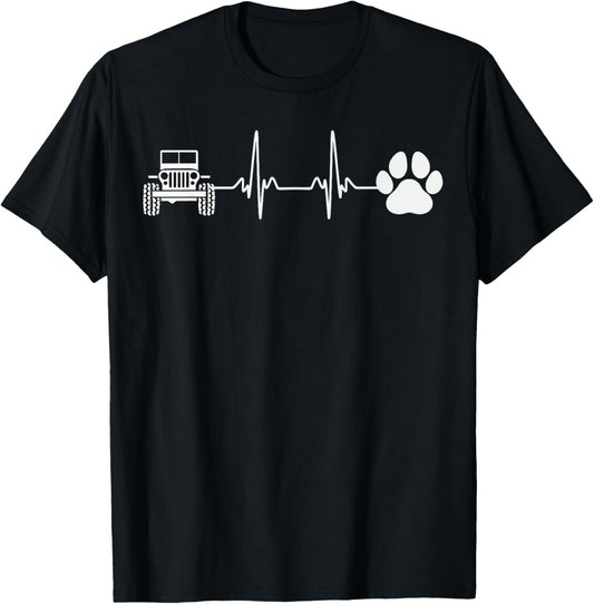 Unisex 4WD Off Road Cute Paw Heartbeat Dog Lover Cat Owner Offroad T-Shirt Black Small Classic Fit Crew Collar Short Sleeve
