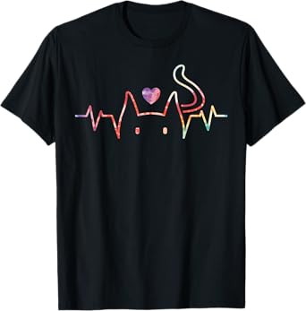 Heartbeat Cat Lover Animal Funny Cat T-Shirt for Men Women Kids