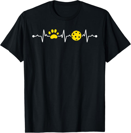Funny Pickleball Player Heartbeat Dog Paw Heartbeat T-Shirt