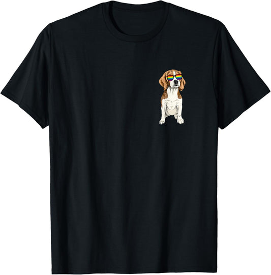 Beagle Dog, Gay Pride, Queer, LGBTQ+, Rainbow Sunglasses T-Shirt
