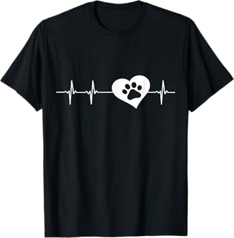 Dog Animal Pet Rescue Heart Beat Paw Print Shirt Men Women Girls Kids T-Shirt