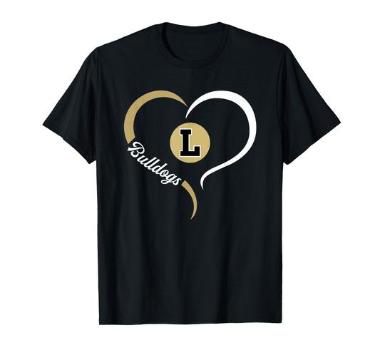 Lapel Bulldogs Logo Half Heart Slogan HS T-Shirt