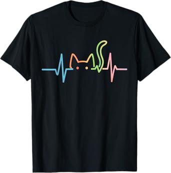 Heartbeat Cat Lover Animal Silhouette Cute Kitty Cat T-Shirt