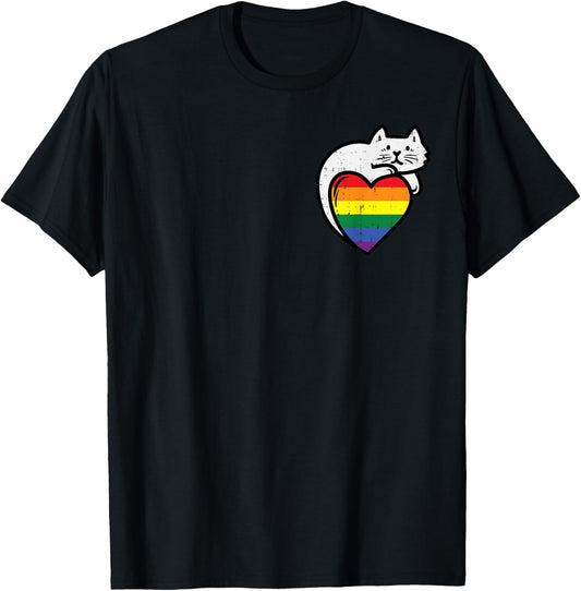 Rainbow Flag Cat Heart Gay Pride Ally LGBTQ Month Women Men T-Shirt
