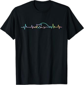Lazy Cat Owner Funny Heartbeat Cute Kitten Lover Birthday T-Shirt