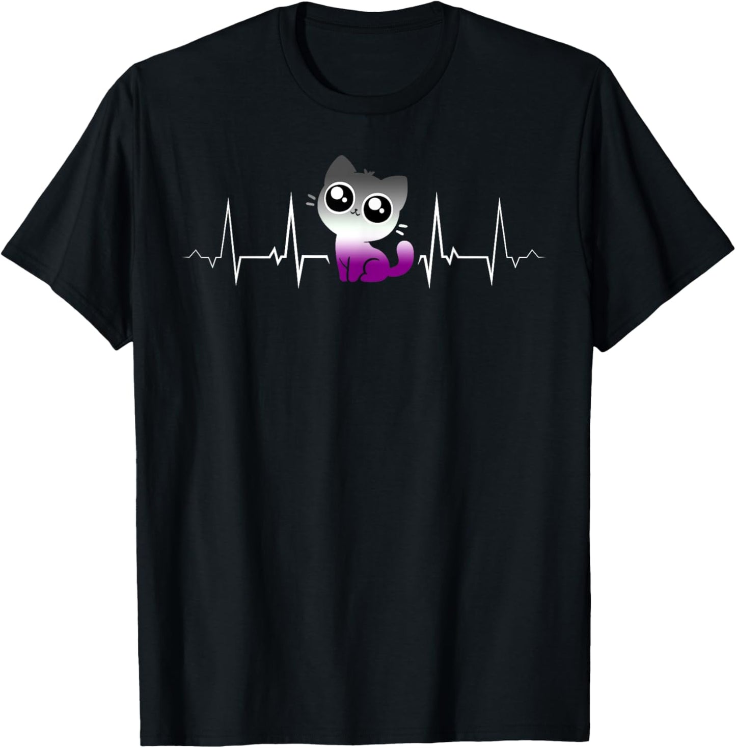 Cute Ace Pride Cat Heartbeat Asexual Flag LGBTQ Kawaii T-Shirt